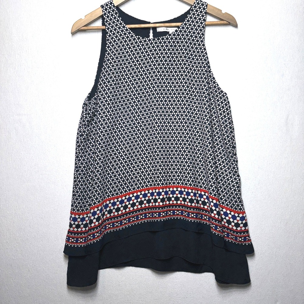 Max Studio Geometric Print Sleeveless Blouse Black White Size‎ L